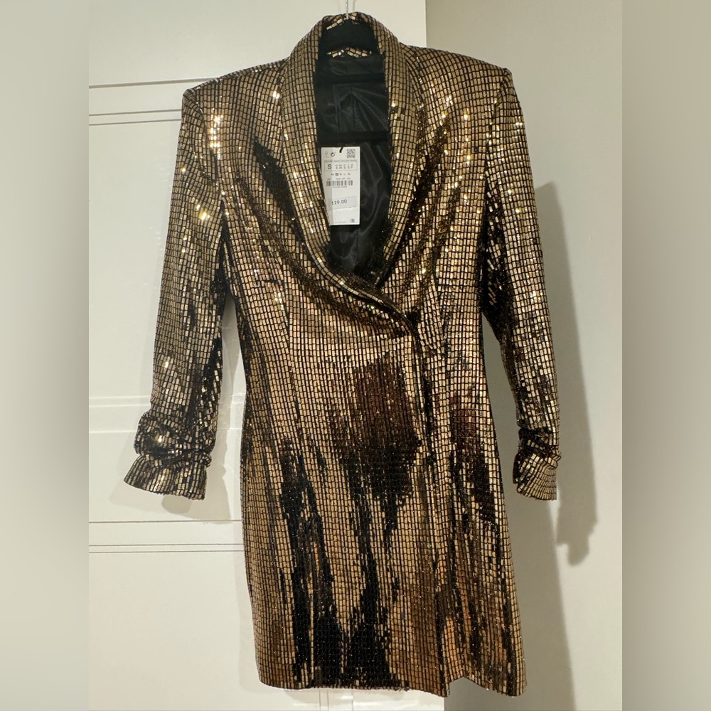 Zara gold sequin blazer dress